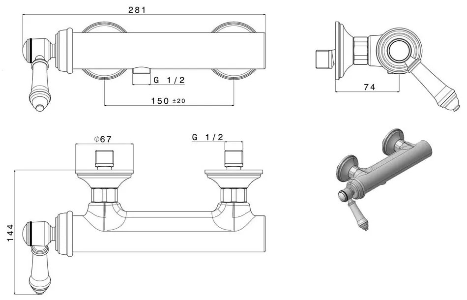 Nástenná sprchová batéria v bronzovej farbe (1 výstup) Vienna – Sapho