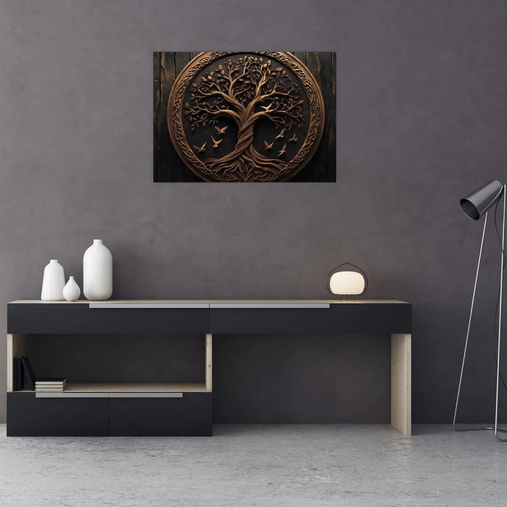 Sklenený obraz – Drevený strom života (70x50 cm)