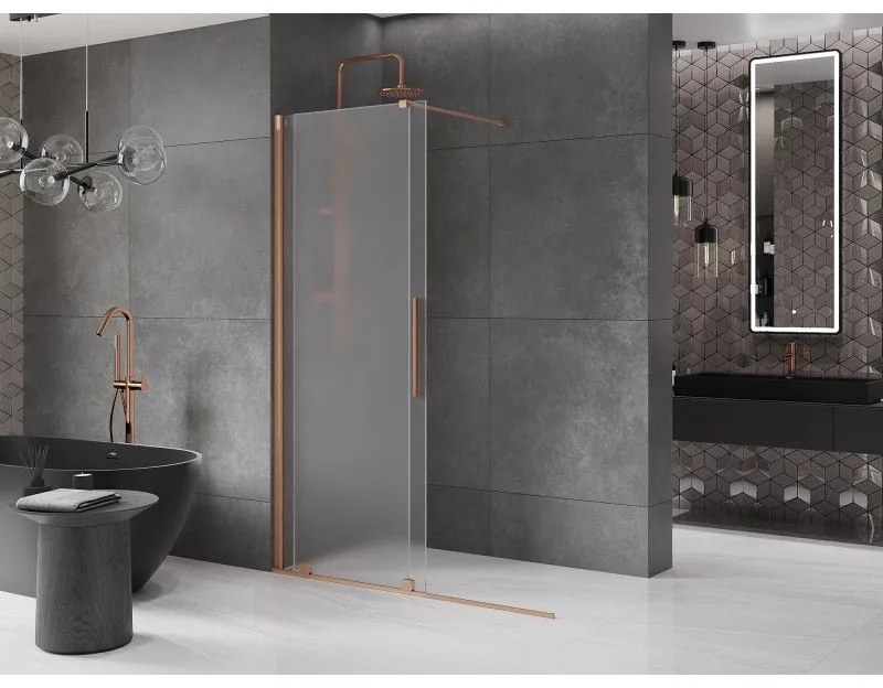 Mexen Velar, sprchová zástena s posuvnými dverami Walk-in 130 x 200 cm, 8mm sklo námraza, medená matná, 871-130-000-33-65