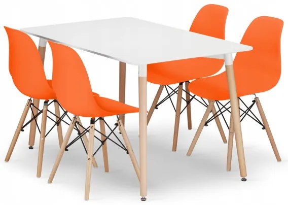 Jedálenský stôl ADRIA biely so štyrmi stoličkami OSAKA oranžové