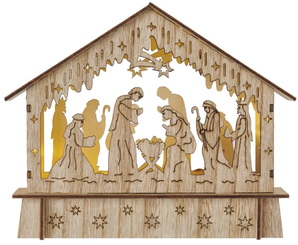 Vianočné dekorácie LED betlehem, drevený