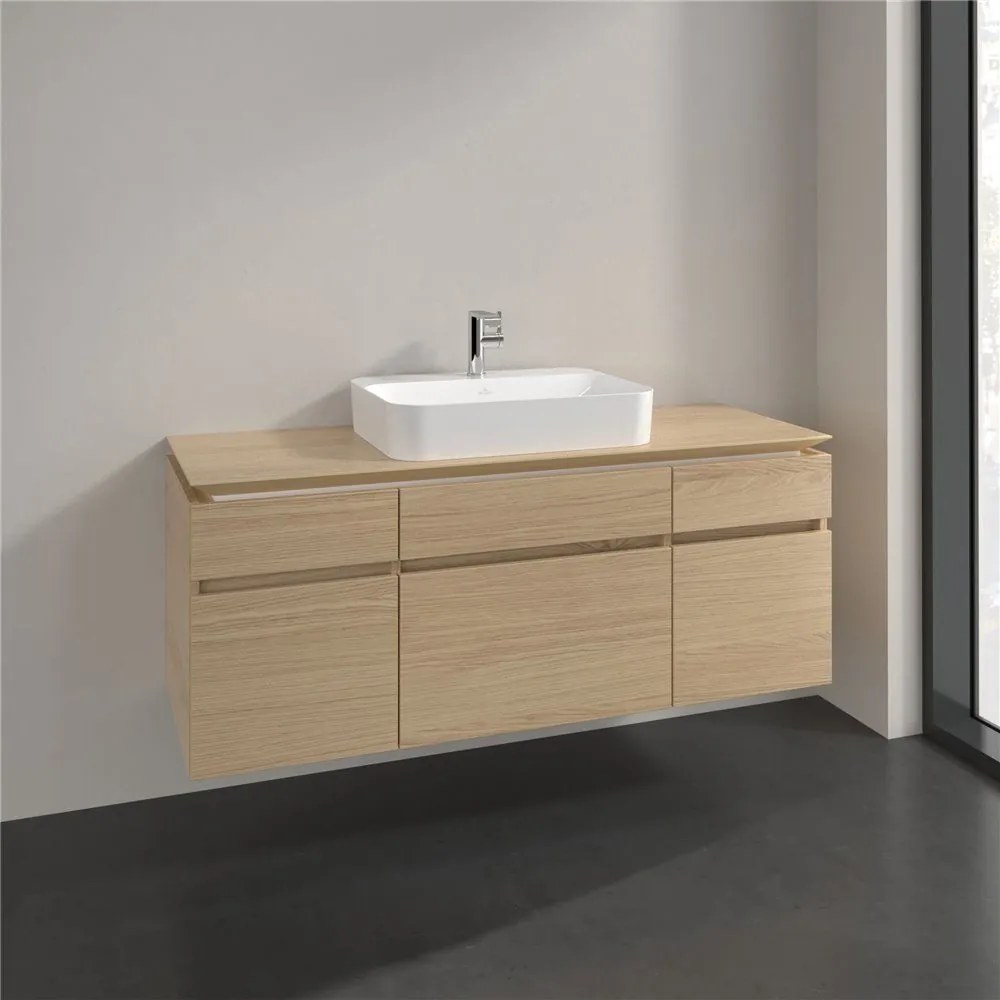 VILLEROY &amp; BOCH Legato závesná skrinka pod umývadlo na dosku (umývadlo v strede), 5 zásuviek, 1400 x 500 x 550 mm, Nordic Oak, B76000VJ