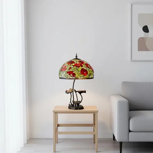 Lampa do obývačky Tiffany kovový stojan Folioles POPPY Ø50*63