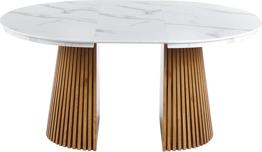Vintino Jedálenský stôl NEVIO 120–160–200 × 120 cm – biely mramor / dub