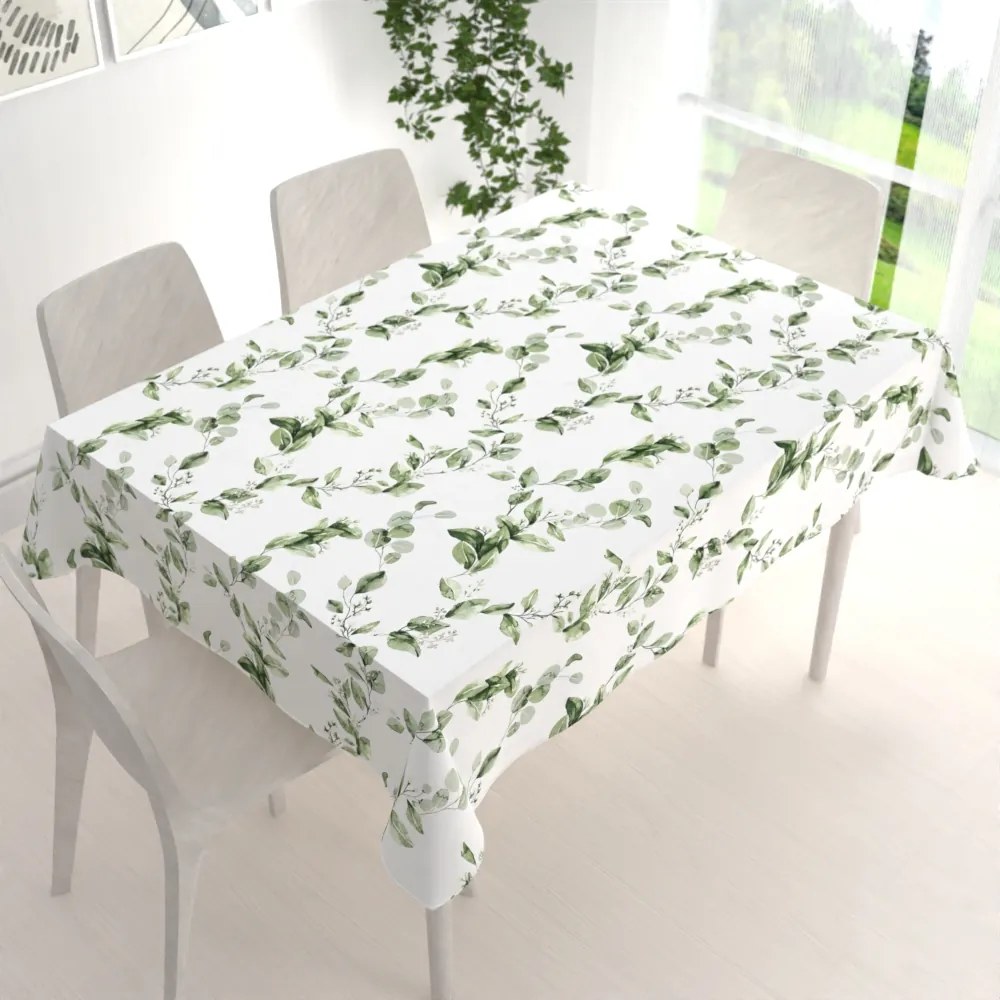 Biante Bavlnený obdĺžnikový obrus Sandra SA-422 Zelené listy na bielom 60x100 cm