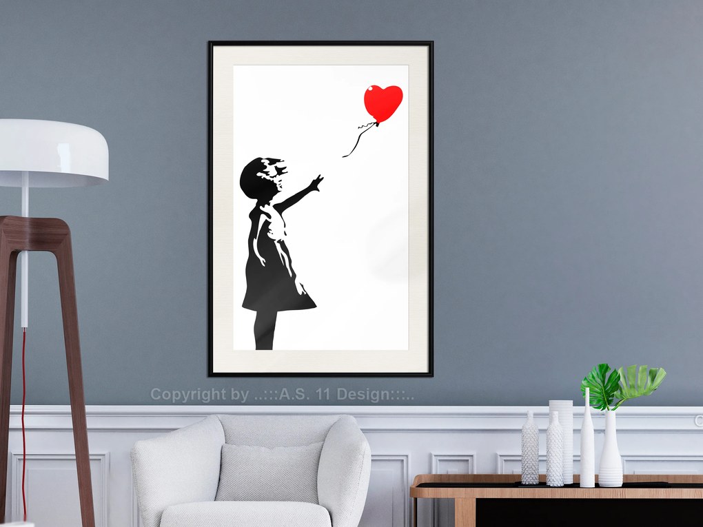 Artgeist Plagát - Little Girl with a Balloon [Poster] Veľkosť: 40x60, Verzia: Zlatý rám s passe-partout