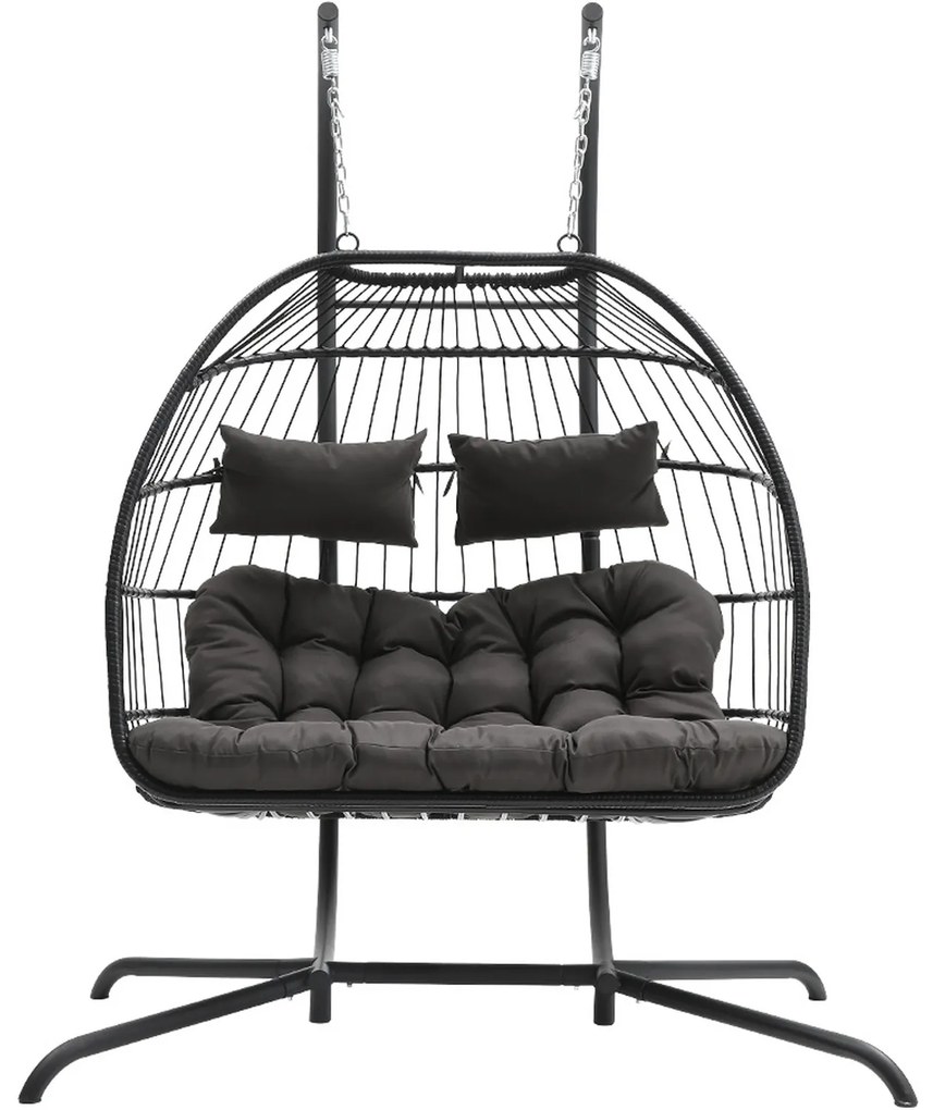 Závesné hojdacie dvojkreslo CUBA čierne - sivé vankúše