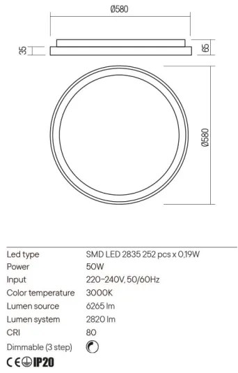 Redo 01-2670-LED Stmievateľné stropné svietidlo ICONIC LED/50W/230Vpr. 58 cm zlatá