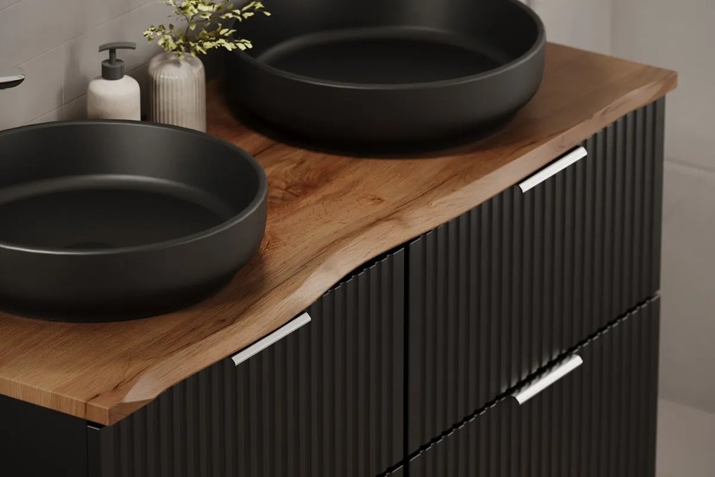 Koupelnová sestava Casad Nature Magic s deskou, umyvadlem, skříňkami a zrcadlem 60 cm černá