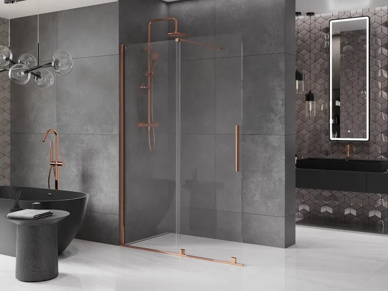 Mexen Velar, posuvné dvere do otvoru typ Walk-In 150 cm, 8mm číre sklo, ružové zlato, 871-150-000-03-60