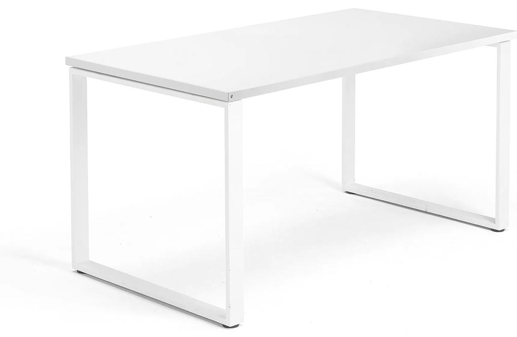 Kancelársky pracovný stôl QBUS, O-rám, 1400x800 mm, biela/biela