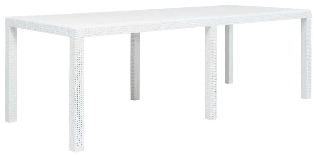 Záhradný stôl biely 220x90x72 cm plastový s ratanovým vzhľadom