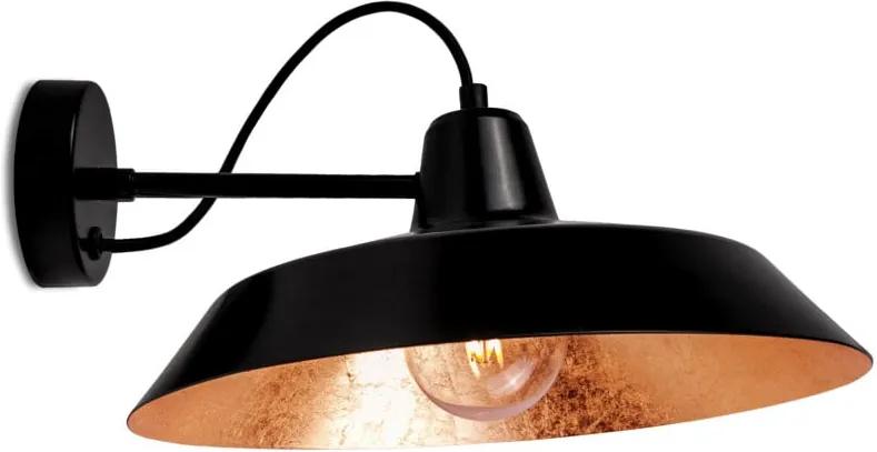 Čierne nástenné svietidlo s detailom v medenej farbe Bulb Attack Cinco Basic