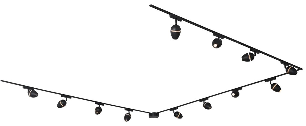 Moderný koľajnicový systém s 12 čiernymi bodovými svetlami 1-fázový - Magnetic Eggy