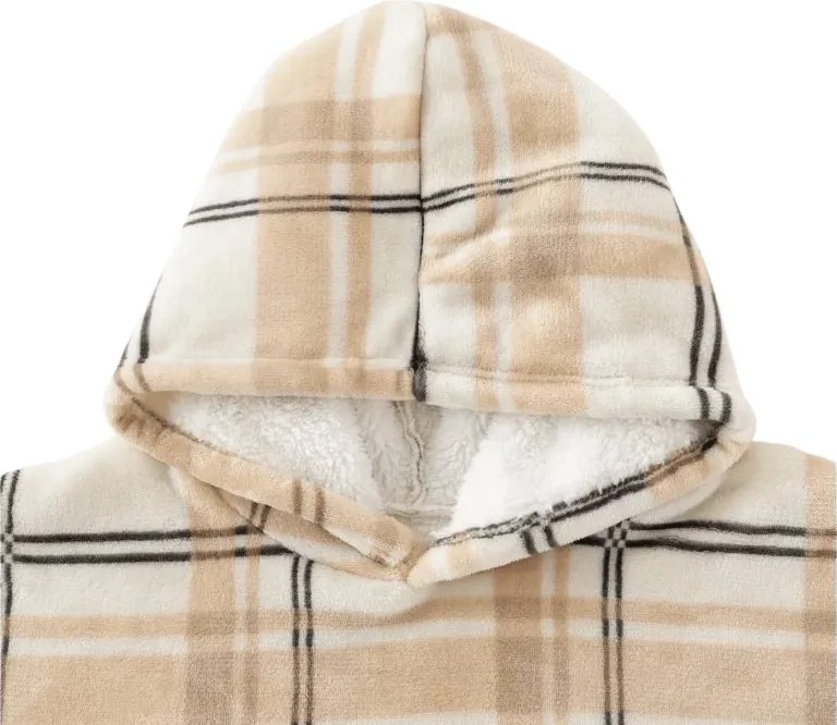 Baránková mikinová deka s rukávmi a kapucňou PLAID, krémová