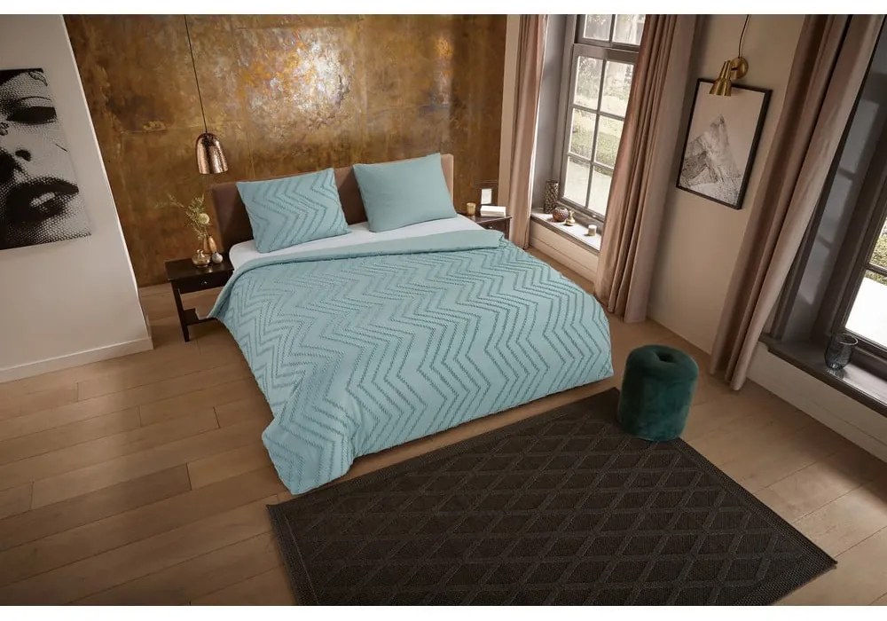 Svetlozelené predĺžené obliečky na jednolôžko z mikrovlákna 140x220 cm Pure Zigzag – Good Morning