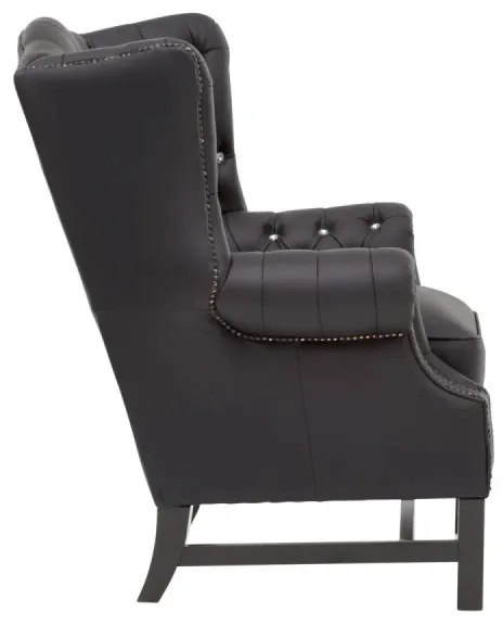 furniture-nabytek.cz - Masívne kreslo Chesterfield Kingsfield, ušák, pravá koža, čierne