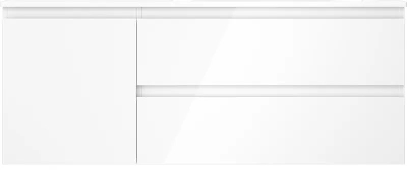 Mexen Orio, kúpeľňová skrinka 120 cm s pravým umývadlom Vela, 2S, 1D, biela lesklá, 91A13-12047-3-BBFFF00-W23P00