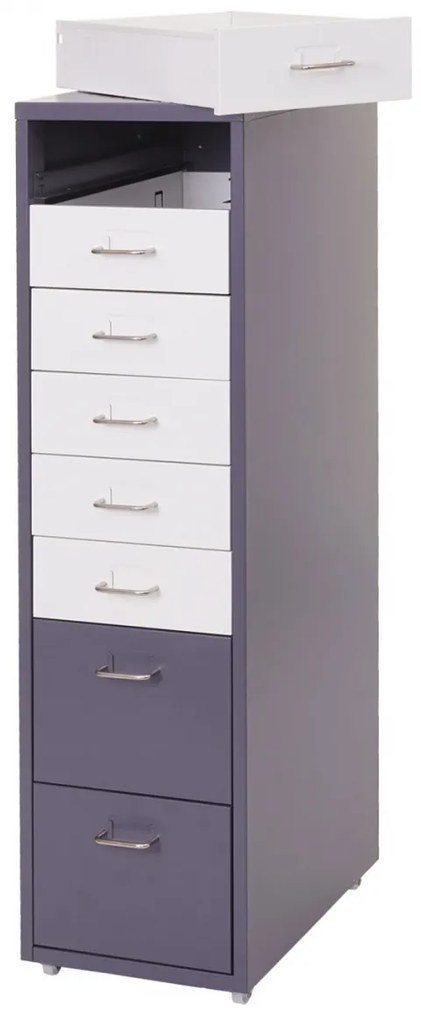 Zásuvková skrinka Boston T851 - 110x28x41cm, 8 zásuviek - tmavosivá biela-tmavosivá