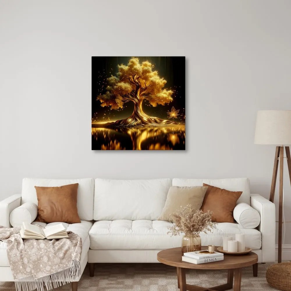 Obraz zlatý strom života pri jazere
