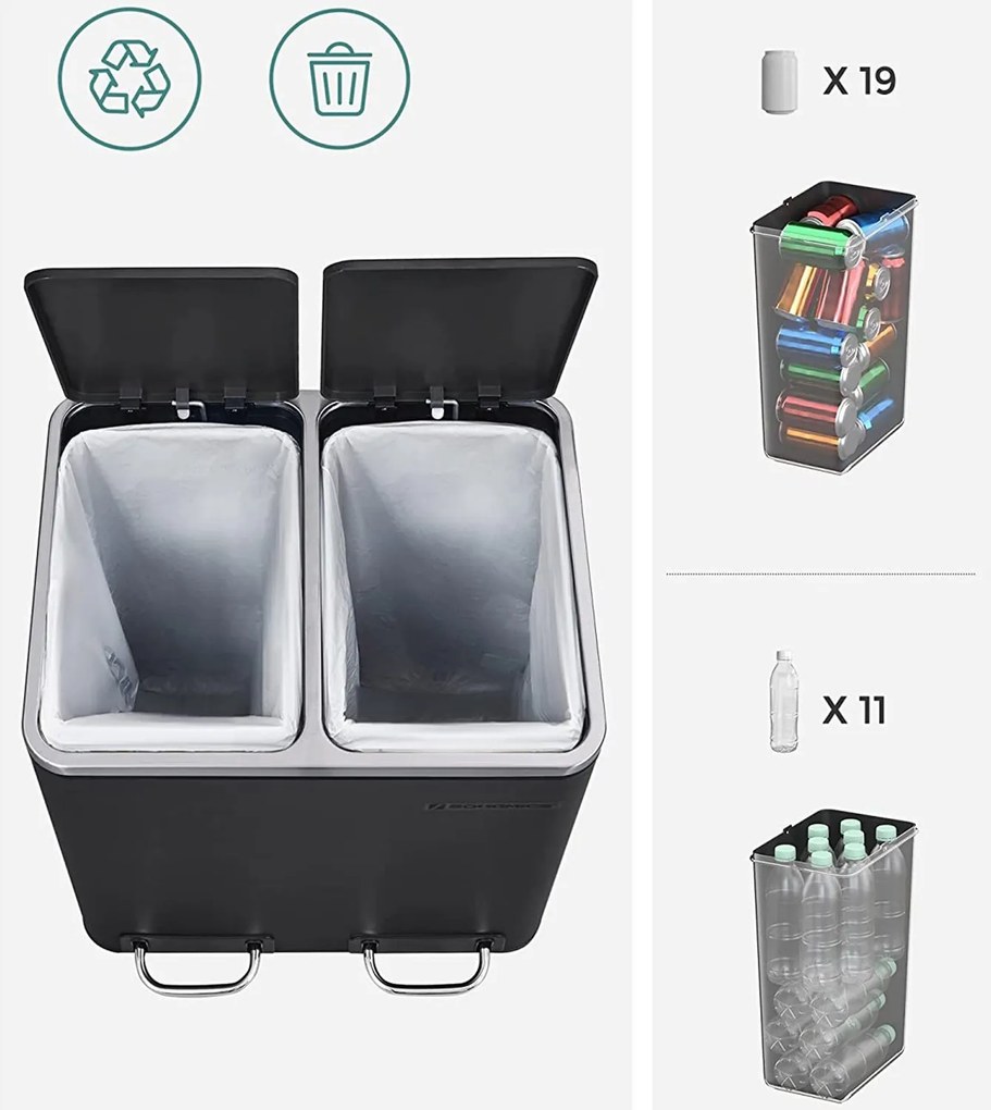 Vzduchotesný recyklačný odpadkový kôš 30 L, čierny