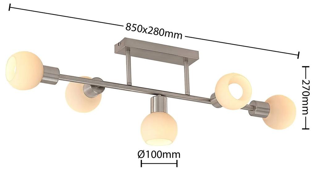 Lindby Biscala stropné LED svetlo 5-pl. nikel/opál