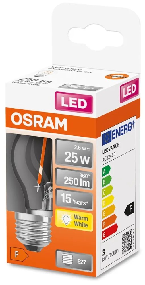 LED žiarovka E27 P45 2,5W = 25W 250lm 2700K 300° vlákno OSRAM STAR