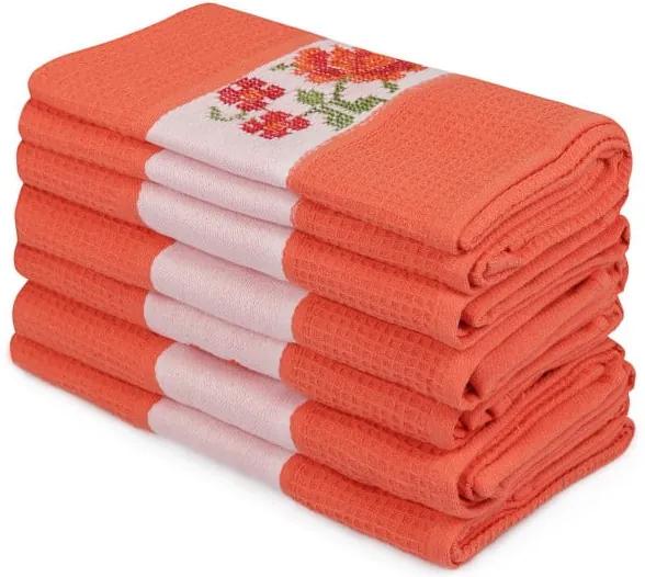 Sada 6 oranžových uterákov z čistej bavlny Simplicity, 45 x 70 cm