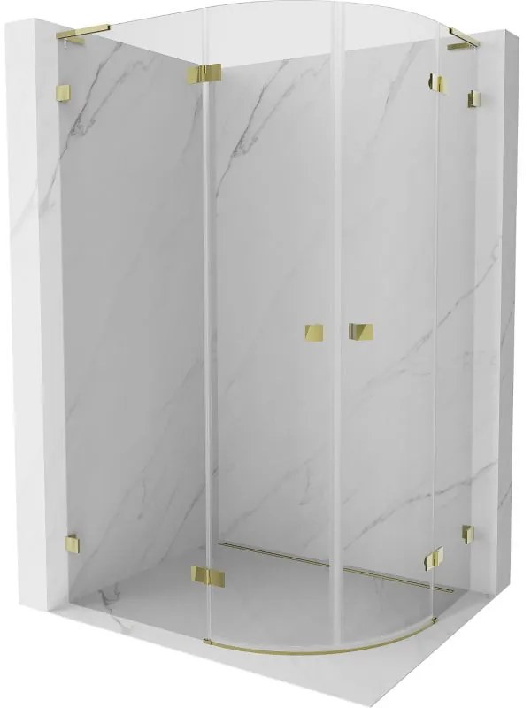 Mexen Lunar, L polkruhový sprchový kút naklápací doľava 100 x 90 cm, 8mm číre sklo, zlatý profil, 833L-100L-090P-50-00