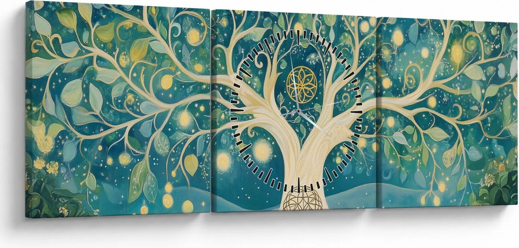Obraz – Magický strom so špirálami (s hodinami) (90x30 cm)