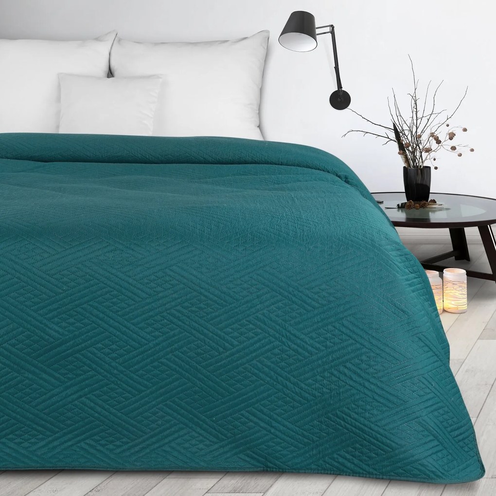 SADA PREHOZ NA POSTEĽ + OBLIEČKA NA VANKÚŠ BONI4 200X220 CM, 2 KS 40X40 CM TMAVOTYRKYSOVÁ