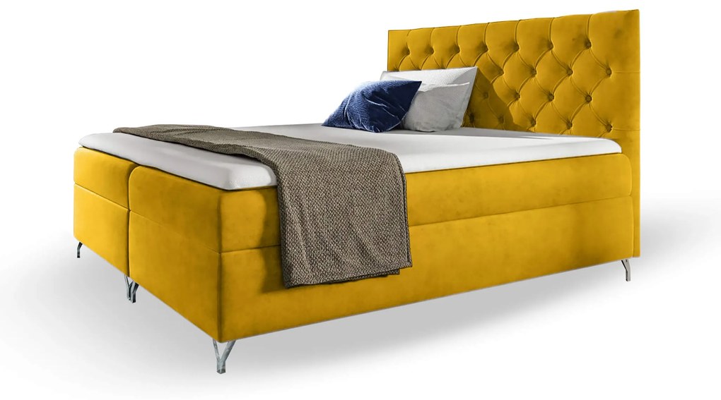 Wilsondo Čalúnená boxspring manželská posteľ Guliette s matracom - žltá Rozmer: 180x200