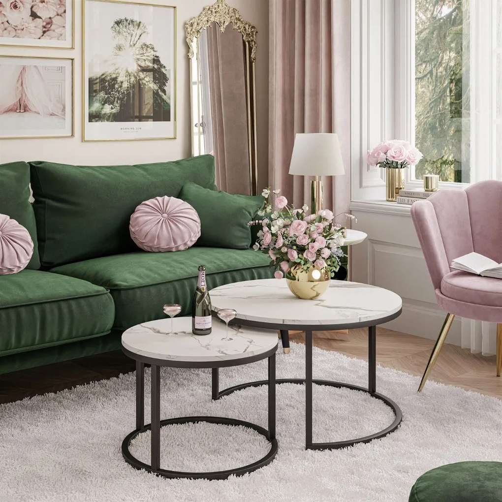 KONFERENČNÝ STOLÍK DIJON 2v1 BIELY MRAMOR + ČIERNY PODSTAVEC