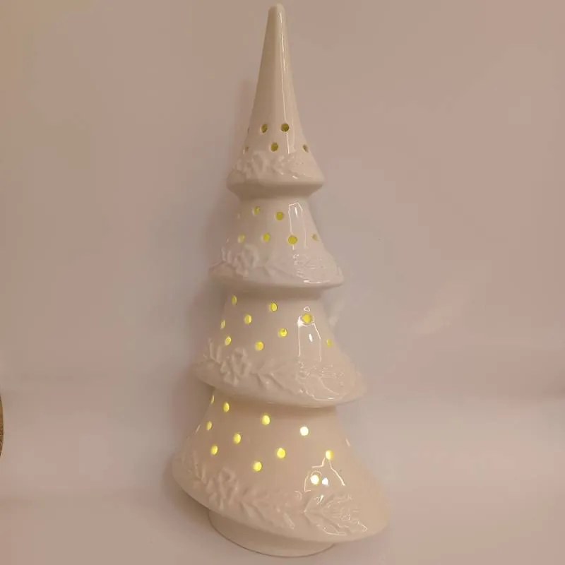 DECOLED Keramický stromček, 15 x 9,2 x 29 cm, teplá biela, 2xLR44