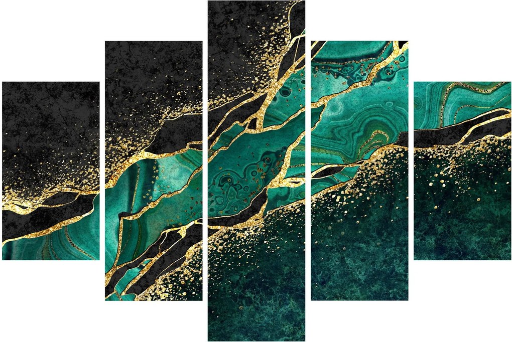 Obraz - Petrolejovo-zlaté mramorovanie (150x105 cm)
