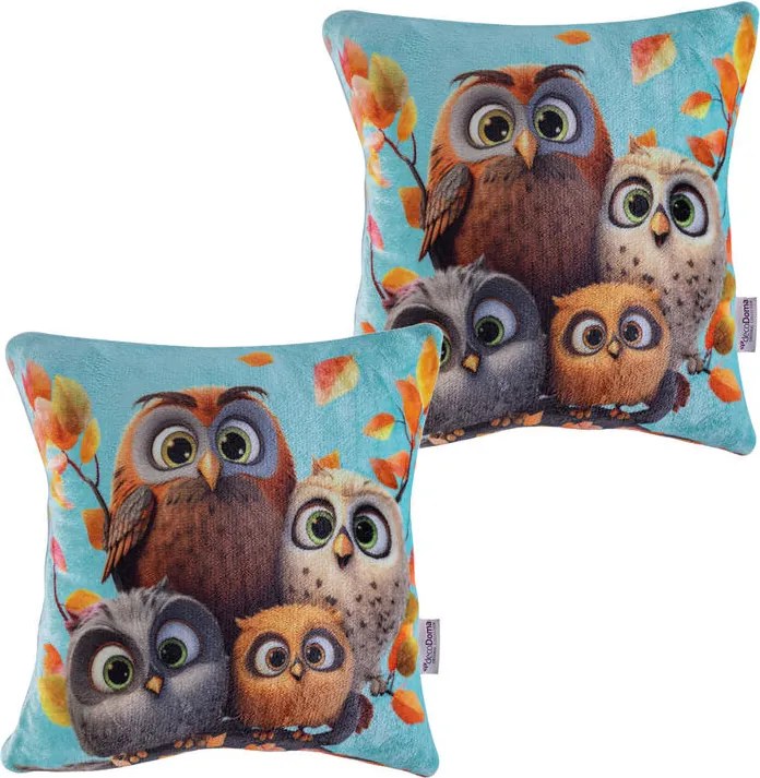 Súprava 2 ks obliečok na vankúšiky z mikroplyšu SOVY 40 x 40 cm