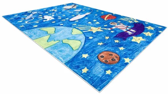Detský koberec protišmykový BAMBINO 2265 Kozmos, raketa modrý