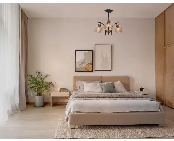 Luster na tyči MERRA 3xE27/40W/230V čierna/béžová