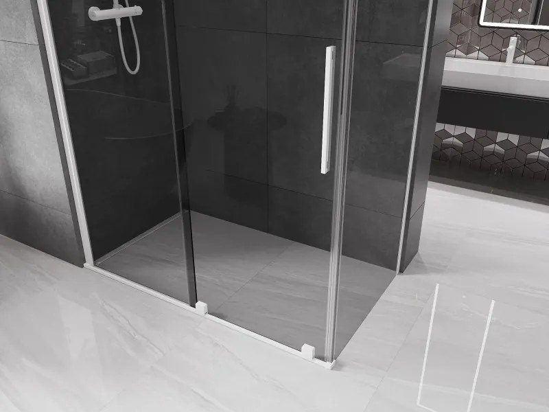 Mexen Velar, sprchový kút s posuvnými dverami 150 x 85 cm, 8mm šedé sklo, biela matná, 871-150-085-41-20