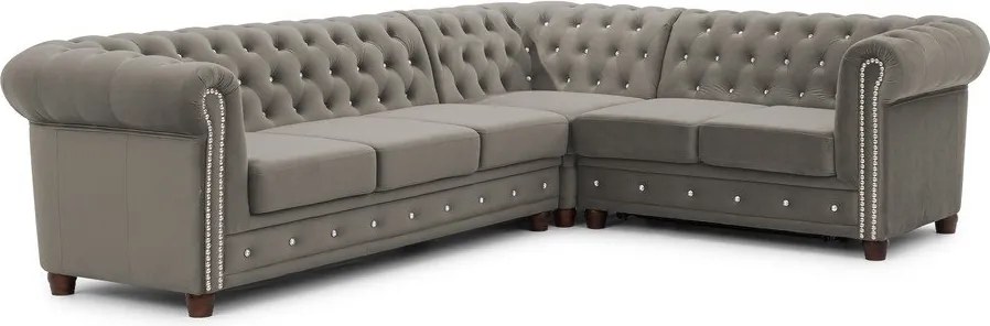 Sivá zamatová rozkladacia rohová pohovka (pravý roh/do L) York Blik – Ropez