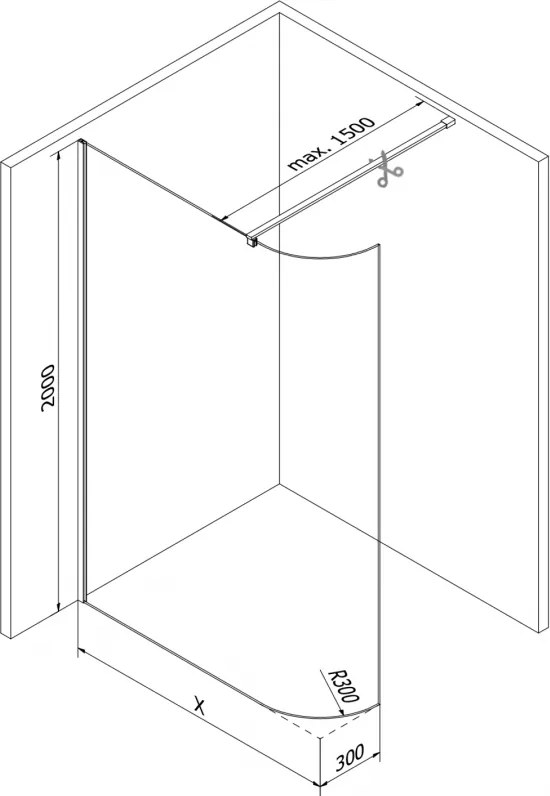 Mexen Kioto, zaoblená sprchová zástena 160 x 200 cm, 8mm číre sklo, chrómový profil, 800-160-101-01-06