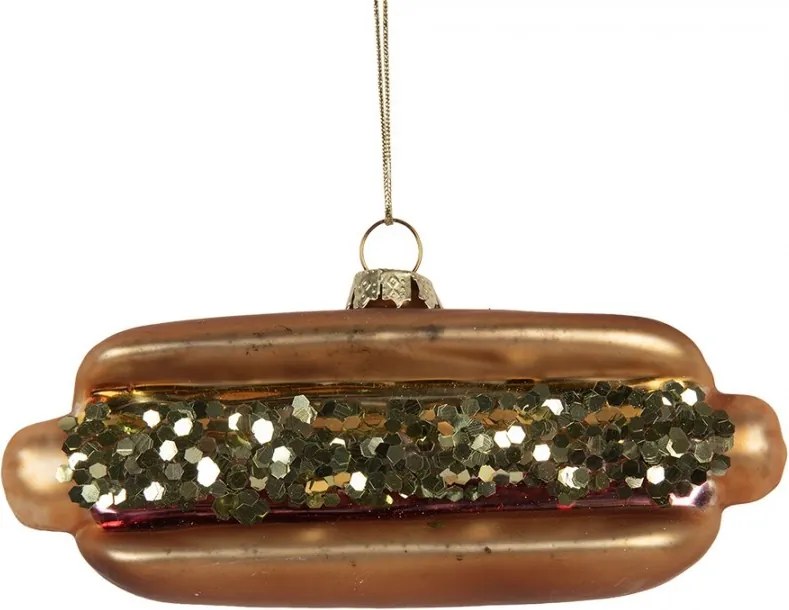 Vianočná sklenená závesná ozdoba hot dog - 13*4*6 cm