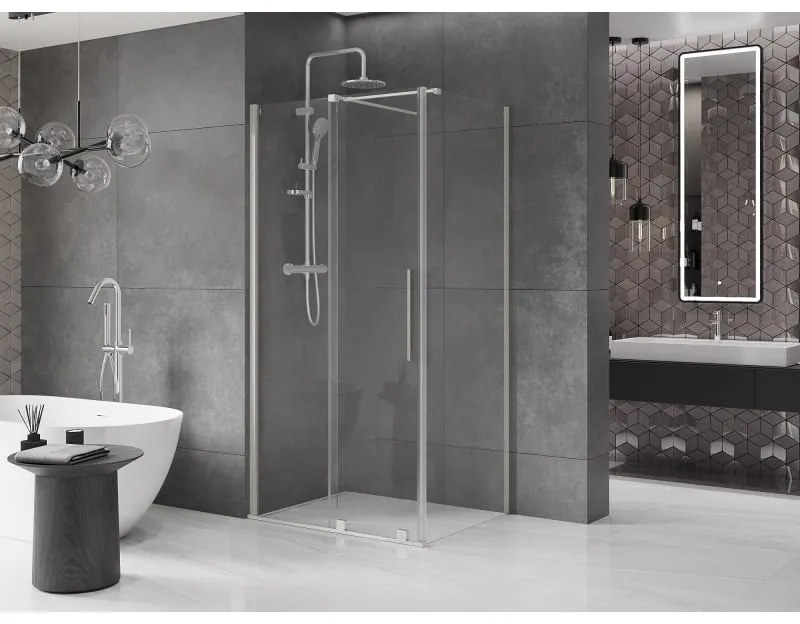Mexen Velar, sprchový kút s posuvnými dverami 120 x 90 cm, 8mm číre sklo, brúsená oceľ, 871-120-090-01-97