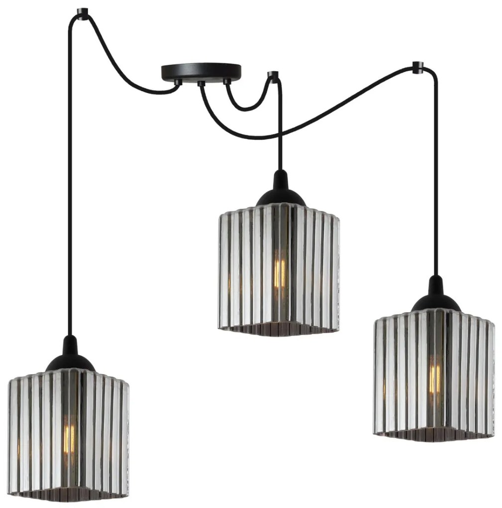 Závesné svietidlo Riffle Square Spider, 3x grafitové sklenené tienidlo, b