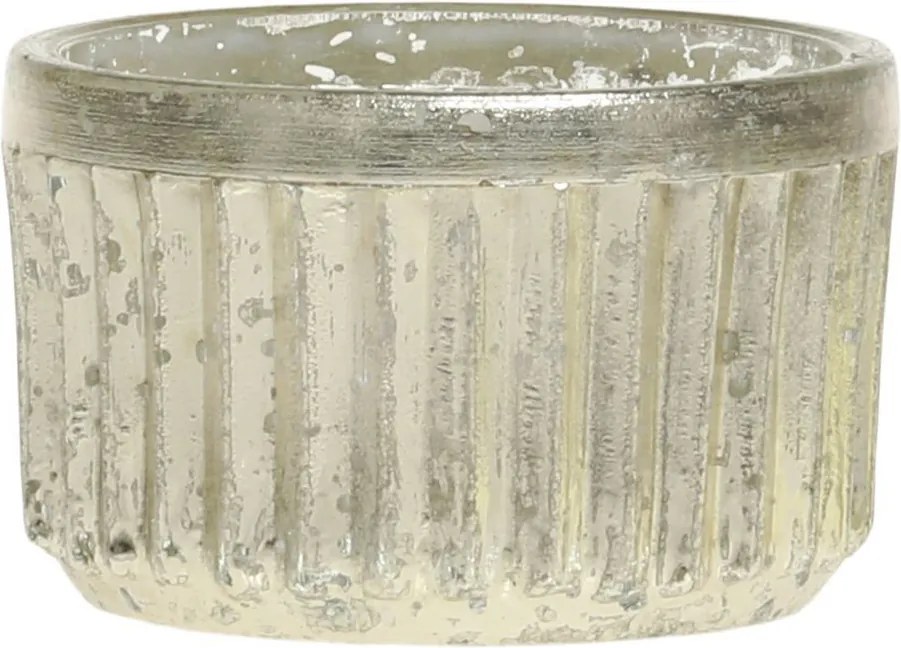 Malý ortuťový sklenený svietnik na čajovú sviečku s drážkami - Ø 6*4cm