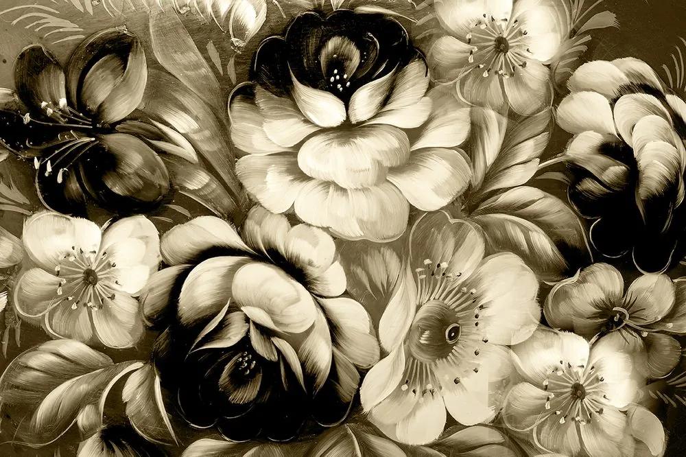 Samolepiaca tapeta sépiové kvety v impresionistickom štýle