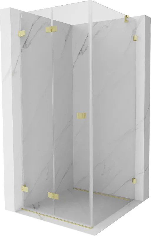 Mexen Lunar-F, 1-krídlový sprchový kút so skladacími dverami, ľavý, 90 x 90 cm, 8mm číre sklo, zlatý matný profil, 836-090-090-55-00-L