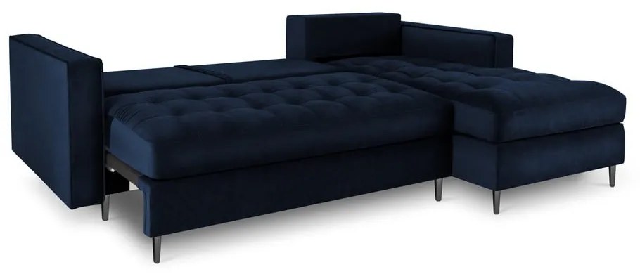 Modrá zamatová rozkladacia rohová pohovka Milo Casa Santo, pravý roh
