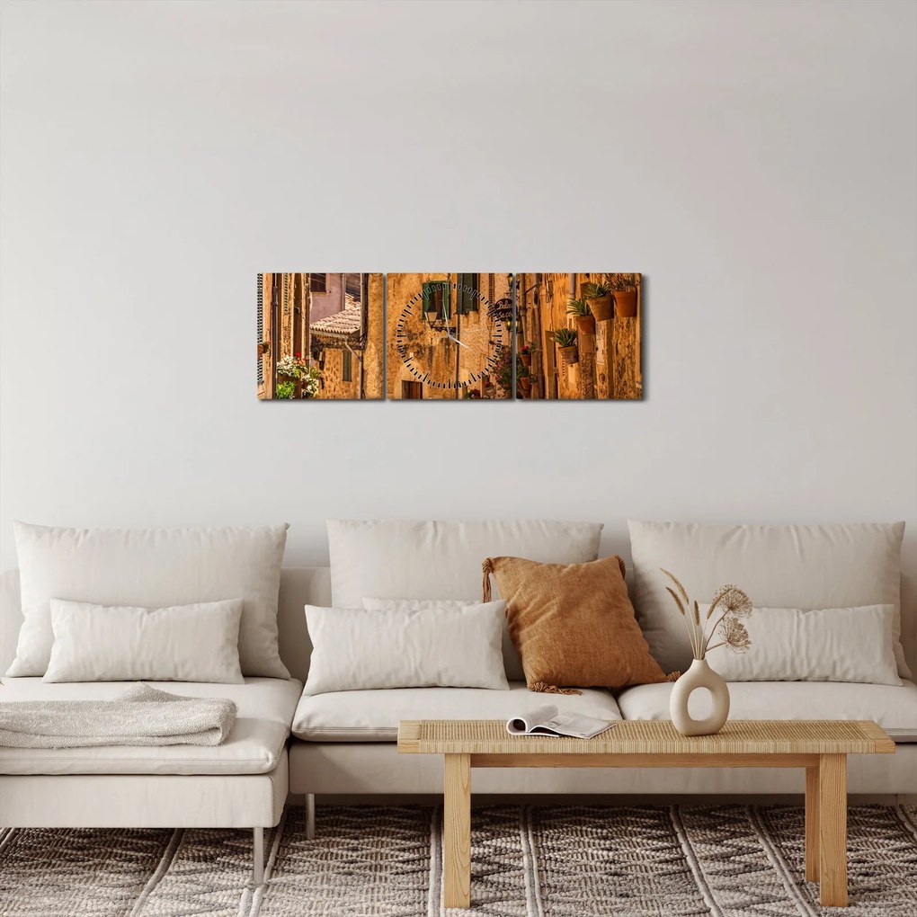 Obraz - Španielska ulica (s hodinami) (90x30 cm)