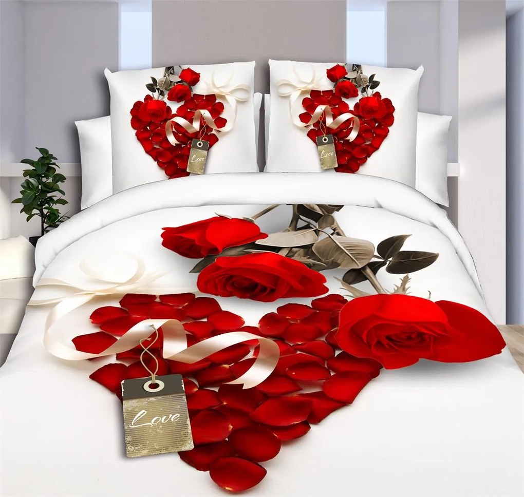 7-dílné povlečení růže 3 D červená 140x200 na dvě postele